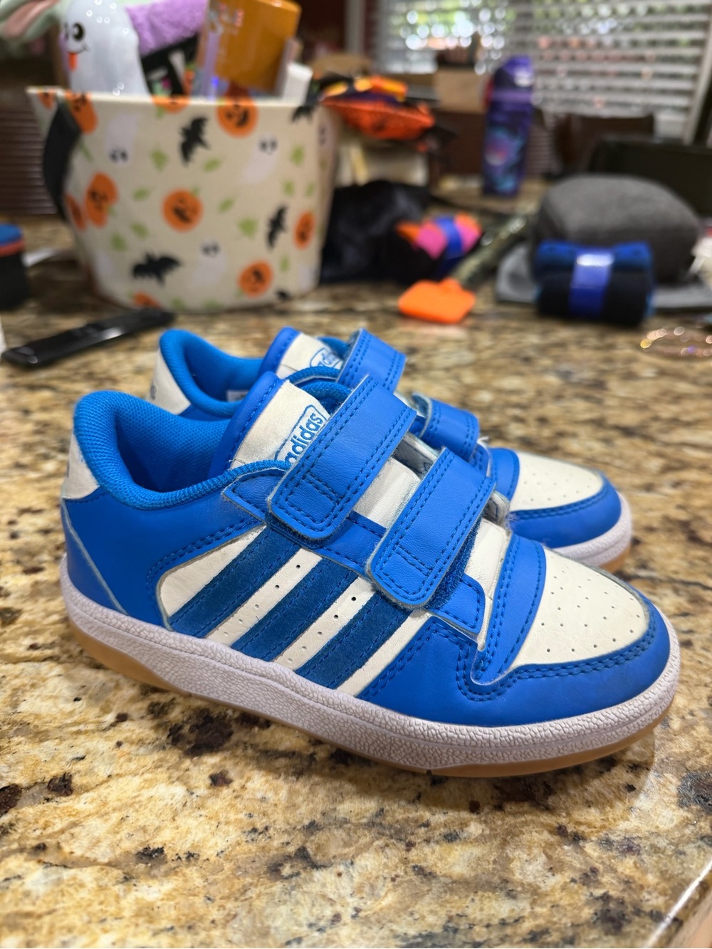 adidas Kids Blue & White Velcro Athletic Sneakers